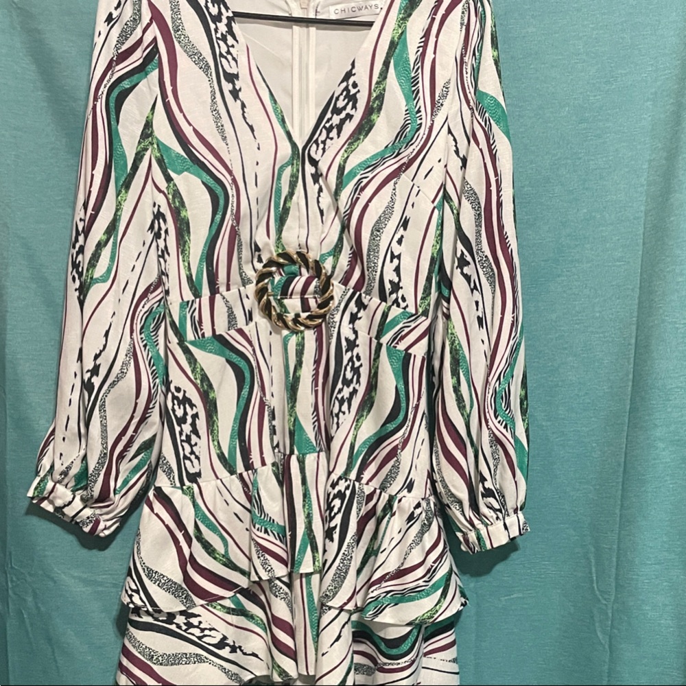 CHICWAYS  Green and Purple Abstract Midi Dress